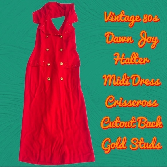 Vintage 80s Dawn Joy halter midi dress crossback red studs grunge 90s y2k retro - Picture 1 of 14